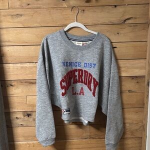 Superdry Gray Sweatshirt with Red and Blue Logo